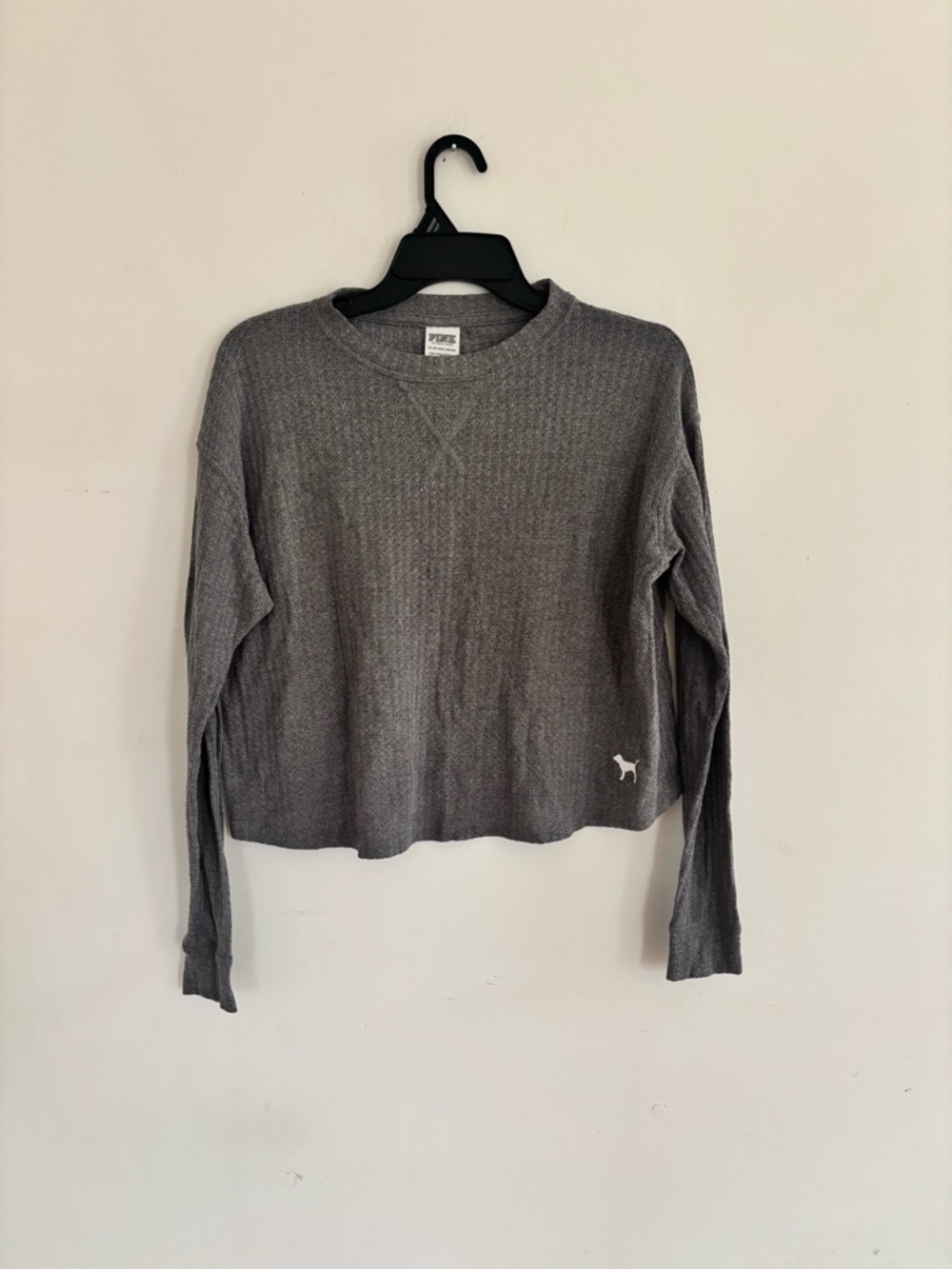 PINK Victoria's Secret Grey Waffle Crewneck Shirt XS